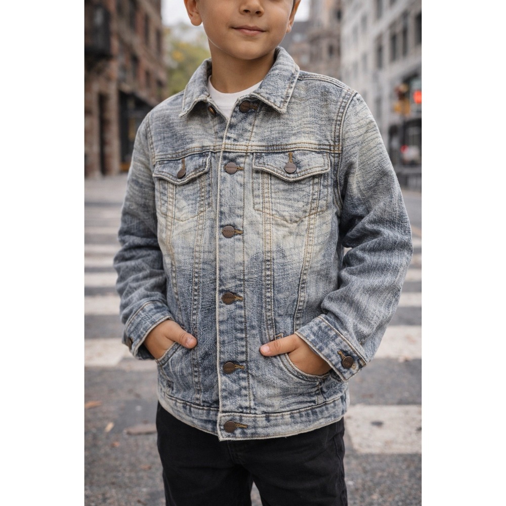 Valabasas Play‎ Denim Jacket Youth 10 Blue Washed Trucker Stretch Streetwear